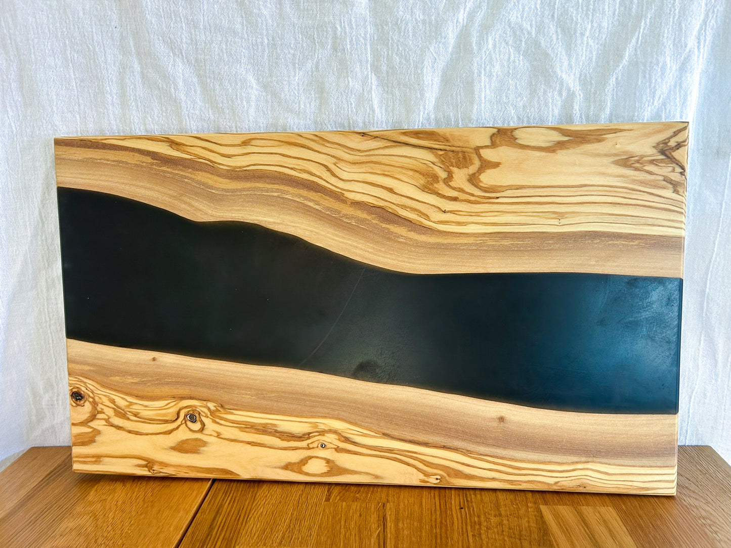 Black Resin River in Olive Wood Charcuterie Board