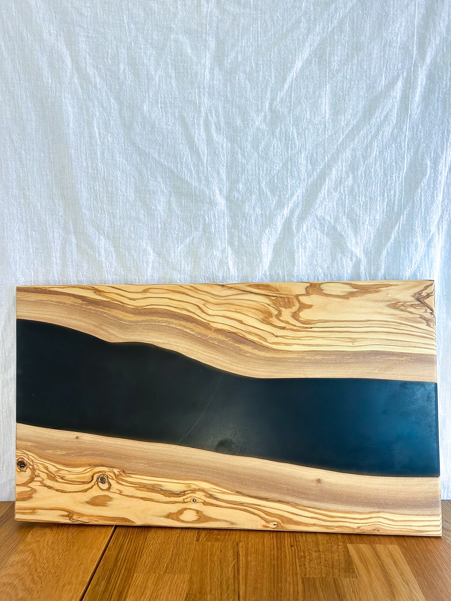 Black Resin River in Olive Wood Charcuterie Board